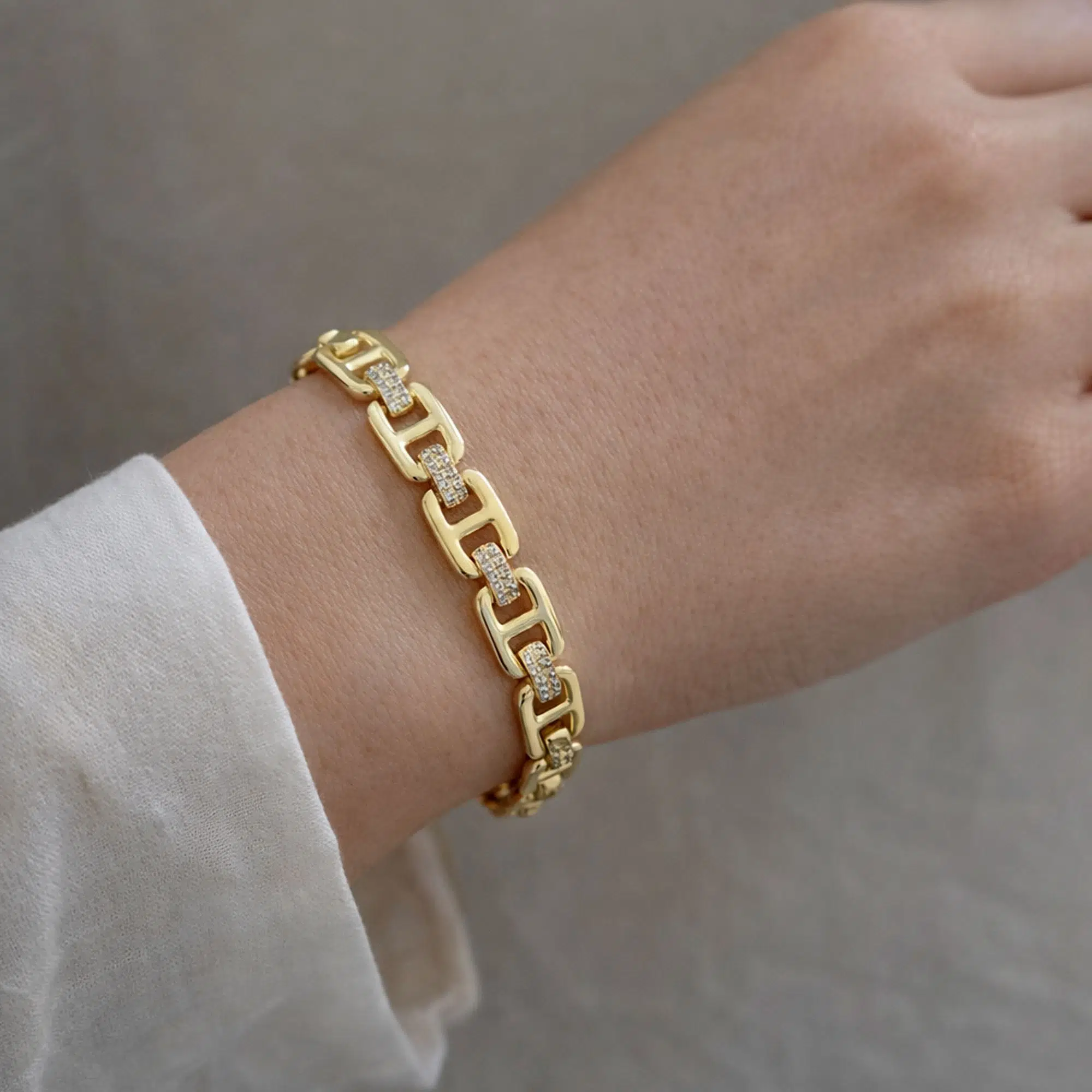 14k Kaplama Kararmaz Zincir Premium Seri Çelik Bileklik - Altın Sarısı