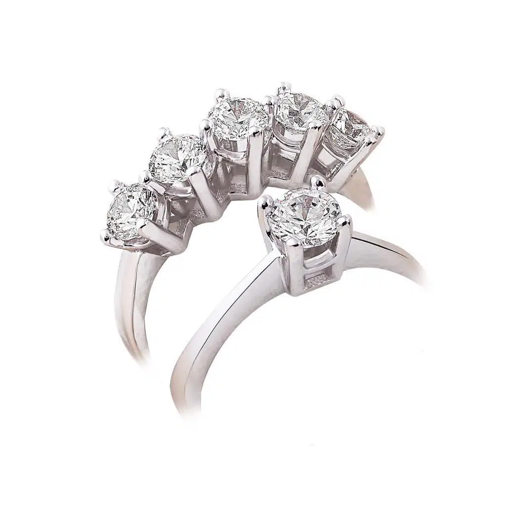 925 Ayar Gümüş Swarovski Tek Taş Beş Taş Yüzük Set - 15