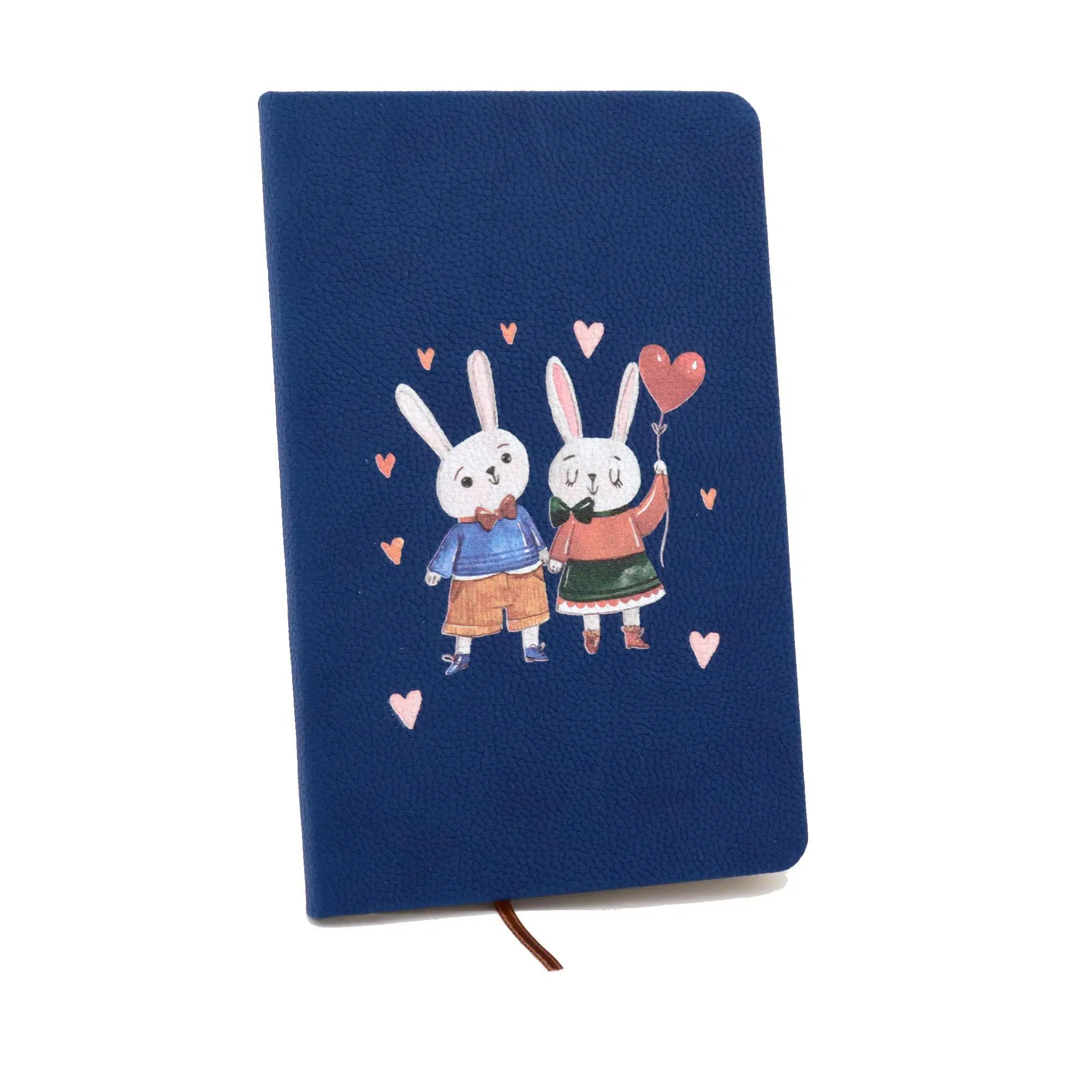 Termo Deri Mutlu Çift Desenli Lastikli Defter - Beyaz