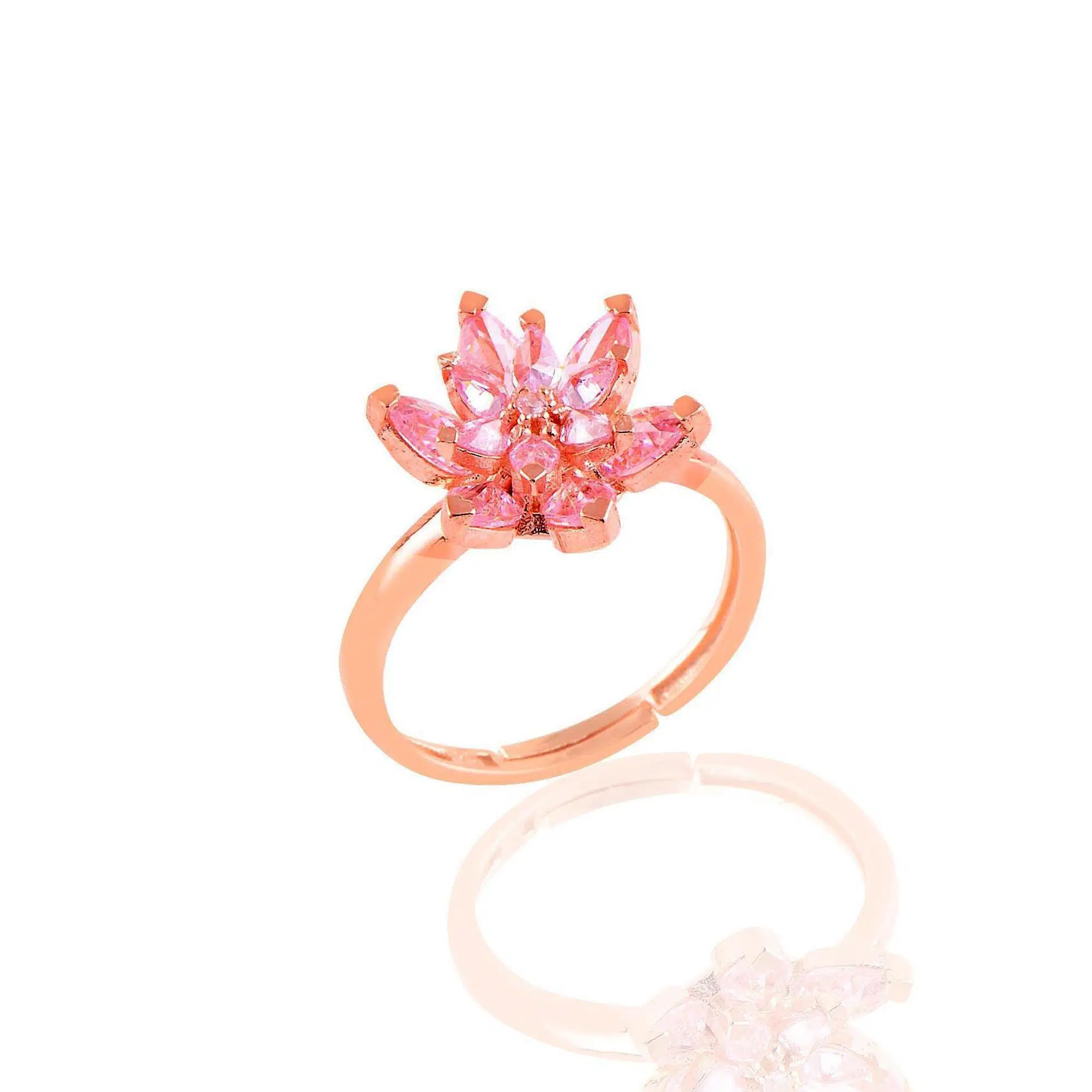 925 Ayar Gümüş Camelia Çiçeği Yüzük - PEMBE