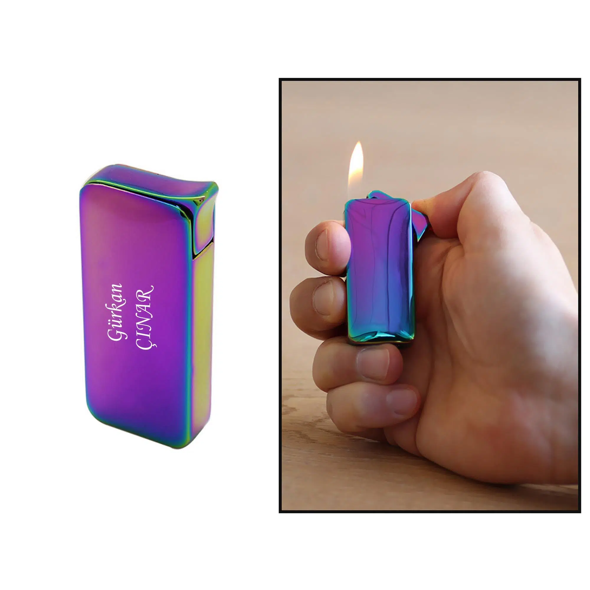 İsme Kişiye Özel Oval Tasarımlı Basmalı Gazlı Metal Çakmak - Pembe
