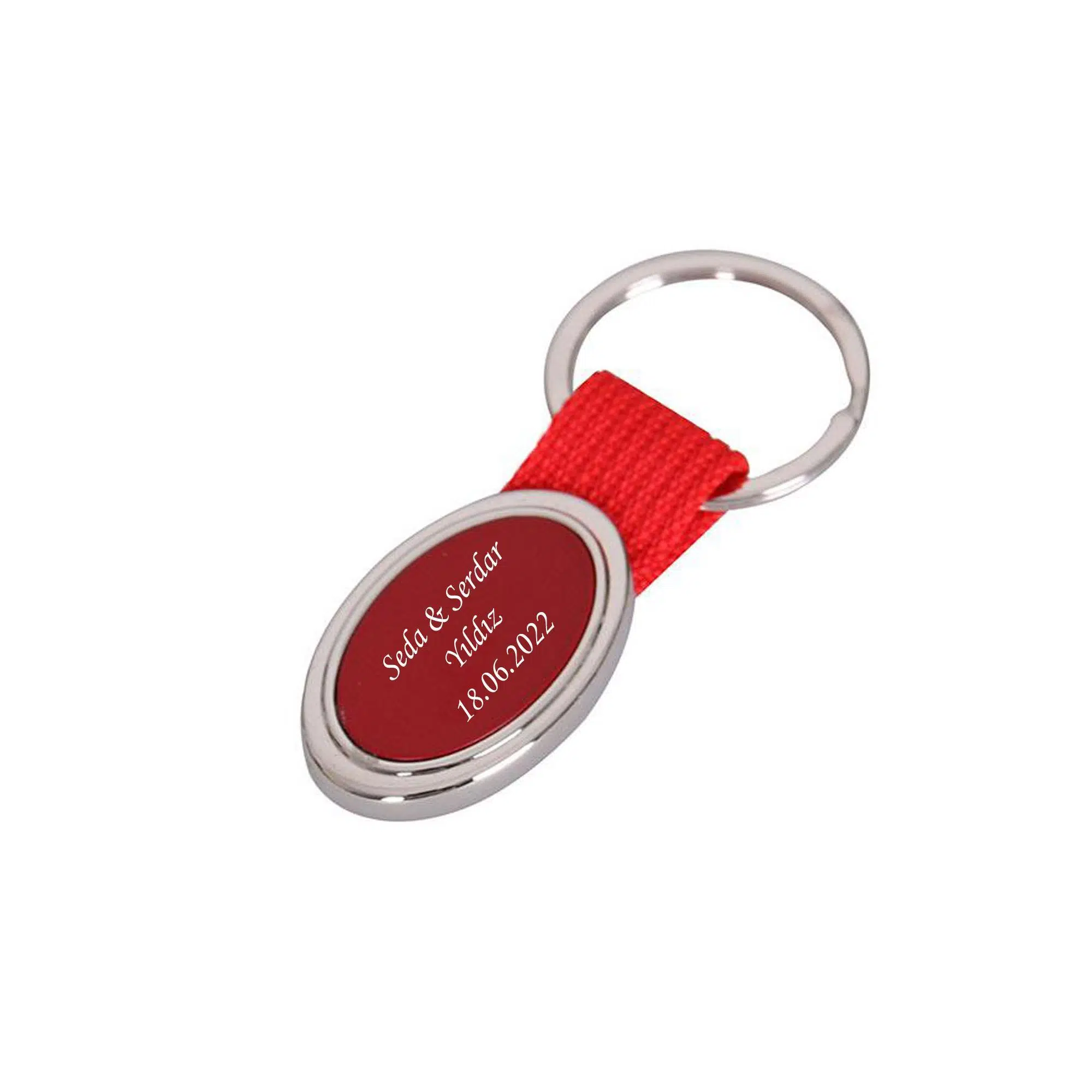 Pigado İsme Kişiye Özel Metal Oval Anahtarlık - Kırmızı